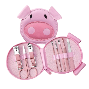 Ecarla - Zestaw akcesoriów do manicure w etui różowa świnka, 7w1