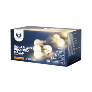 Łańcuch świetlny, girlanda ogrodowa solarna 30 kulek LED białe ciepłe 6,5m