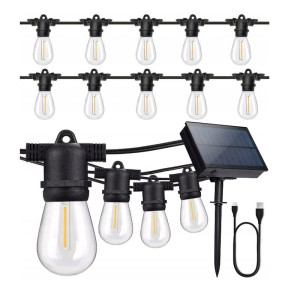 Girlanda ogrodowa solarna i USB C 10 x żarówka LED 10m biała ciepła IP65