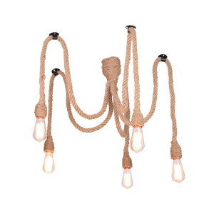 Lampa, oprawa zwieszana 5xE27 sznur jutowy konopny 1m