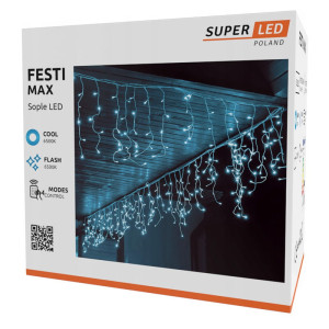 Kurtyna świetlna, sople 500 LED 20m biała zimna 230V IP44 + pilot