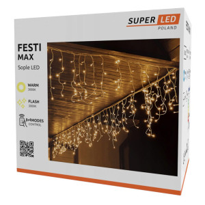 Kurtyna świetlna, sople 500 LED 20m biała ciepła 230V IP44 + pilot