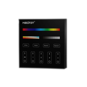 Pilot dotykowy do taśm RGB+CCT szklany naścienny B4 na baterie 4-strefowy czarny