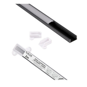 PROFIL aluminiowy nawierzchniowy czarny do TAŚMY LED 2 metry - zestaw
