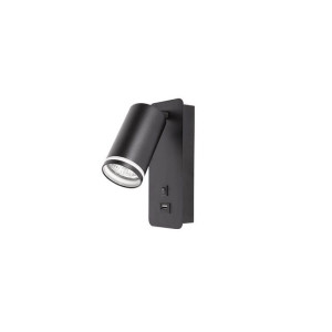 Kinkiet do czytania pojedynczy GU10 Ring 55mm czarny z wyłącznikiem i gniazdem USB