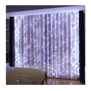 Kurtyna LED USB 5V 300LED 3x3m + pilot biała zimna