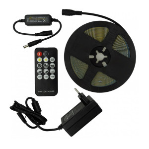 Zestaw taśma LED PREMIUM COB 7W/m 320 chips/m 24V 3000K IP20 biała ciepła 5m. + zasilacz + sterownik + pilot