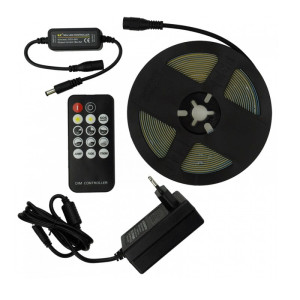 Zestaw taśma LED PREMIUM COB 7W/m 320 chips/m 24V 4000K IP20 biała neutralna 5m. + zasilacz + sterownik + pilot