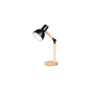 Lampka biurkowa WOODY E27 czarna + drewno retro