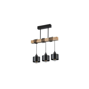 Lampa sufitowa potrójny 50cm E27 ELZA czarna + drewno