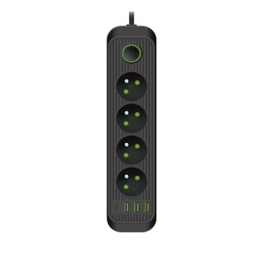 Przedłużacz 4 gniazda 230V kabel 1,5m + 4xUSB czarny