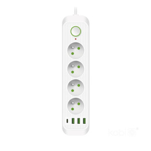 Przedłużacz 4 gniazda 230V kabel 3m + 4xUSB biały