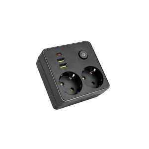 Rozgałęźnik MODI 2 gniazda 230V +3xUSB czarny