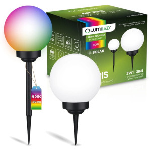Lampa ogrodowa solarna wbijana kula 20cm RGB ATRIS kolorowa