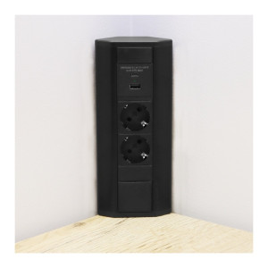 Przedłużacz narożny 1,8 m 3 gniazda Corner BOX czarny z gniazdami USB A+C