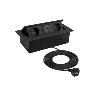 Gniazdo meblowe 1,5m 2 gniazda francuskie Kombi BOX czarne z gniazdami USB A+C