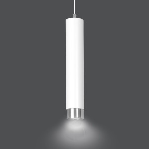 Kibo 1 white-chrome 641/1 designerski spot wiszący biała tuba srebrne dodatki