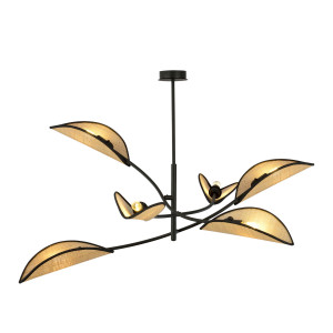 Lotus 6 black/rattan 1108/6 lampa sufitowa żyrandol oryginalny design abażury