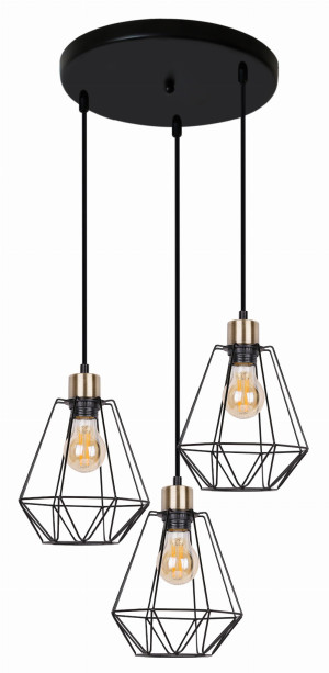 Primo lampa wisząca talerz czarny+patyna 3x60w e27 klosz czarny