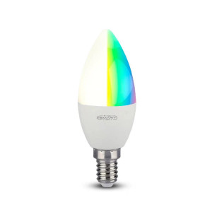 Żarówka led wifi v-tac 4.8w e14 świeczka smart amazon alexa google home vt-5114 rgb+2700k-6400k 450lm