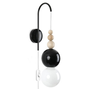 Lampa ścienna loft bala czarny połysk kinkiet z wtyczką i włącznikiem kolorowe kable