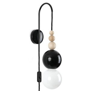 Lampa ścienna loft bala czarny połysk kinkiet z czarną wtyczką i włącznikiem kolorowe kable