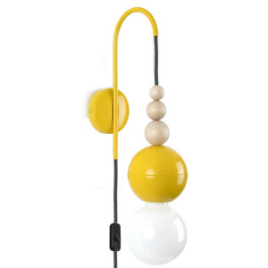 Lampa ścienna loft bala żółty połysk kinkiet z czarną wtyczką i włącznikiem kolorowe kable