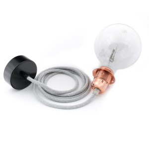 Lampa sufitowa loft metal copper z pierścieniem lampa wisząca z czarną podsufitką kolorowe kable