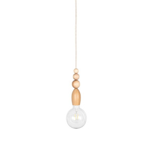 Drewniana lampa wisząca z koralikami loft pallo z przewodem w lnianym oplocie kolorowe kable