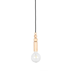 Drewniana lampa wisząca z koralikami loft rullo z przewodem w czarnym bawełnianym oplocie kolorowe kable