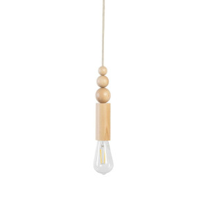 Drewniana lampa wisząca z koralikami loft rullo z przewodem w lnianym oplocie kolorowe kable