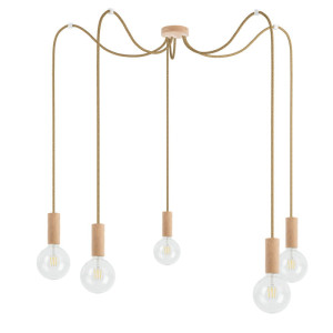 Drewniana lampa wisząca loft multi eco line x5 typ b kolorowe kable