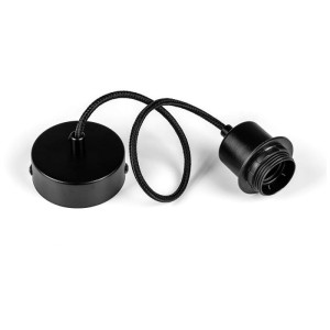 Czarne zawieszenie do lamp loft metal ring z pierścieniem do klosza, abażuru czarny oplot 1,1m zawiesie kolorowe kable