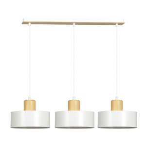 Lampa wisząca Emibig Torin 3 biała z drewnianymi detalami 3×E27