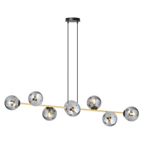 Lampa wisząca Emibig Gravity 8 czarna ze złotem z grafitowym kloszem 8×E14