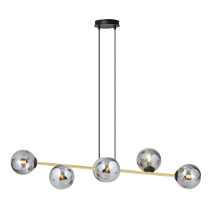 Lampa wisząca Emibig Gravity 6 czarna ze złotem z grafitowym kloszem 6×E14