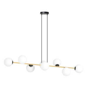 Lampa wisząca Emibig Gravity 8 czarno-złota z białymi kloszami 8×E14