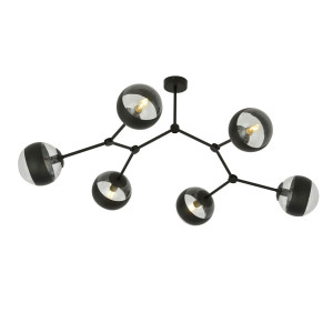 Lampa sufitowa Emibig Space 6 czarna z transparentno-czarnym kloszem 6×E14