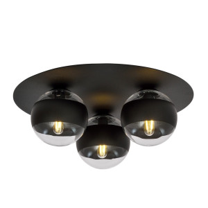 Lampa sufitowa Emibig Solar 3 czarna z transparentno-czarnym kloszem 3×E14