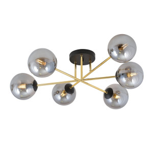Lampa sufitowa Emibig Magnum 6 BL czarna ze złotem z grafitowym kloszem 2×E14