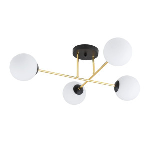Lampa sufitowa Emibig Magnum 1233 4 czarno-złota z białym kloszem 4×E14