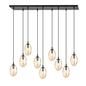 Lampa sufitowa Emibig Astral 9 czarna z miodowym kloszem 9×E14