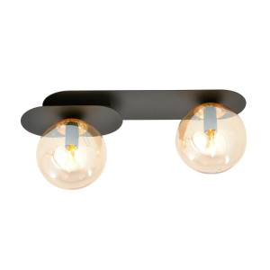 Lampa sufitowa Emibig Plaza 2 czarna z miodowym kloszem 2×E14