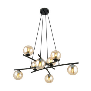 Lampa wisząca Emibig Essa 8 czarna z miodowym kloszem 8×E14