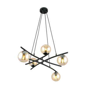 Lampa wisząca Emibig Essa 5 czarna z miodowym kloszem 5×E14