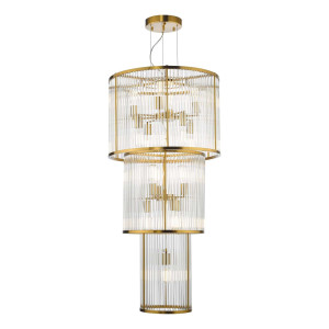 Żyrandol Eleanor 15 Light Chandelier Natural Brass Glass