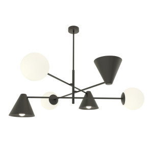 Lampa wisząca Hermes czarny / klosz biały 6x E-14 - Emibig