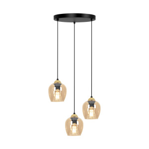 Lampa wisząca TULA K-5606 Czarny, złoty, bursztyn 3 źr., E27, 15W LED - Kaja