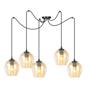 Lampa wisząca Emibig Level 5 czarna z miodowym kloszem 5×E27