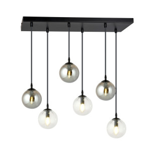 Lampa wisząca Emibig Cosmo 6 czarna z transparentnym i grafitowym kloszem 6×E14